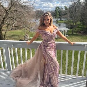 Elegant Off-Shoulder Pink Evening Gown